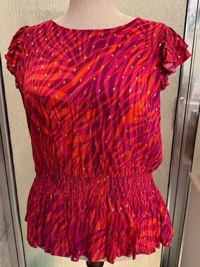 Belldini Pink and Orange Zebra-Print Ruffled Peplum Top Size 1X NWT $40